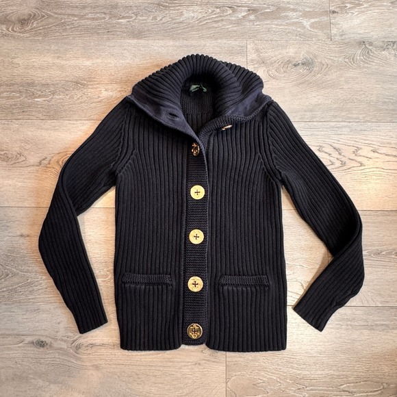 Lauren Jeans Company Ralph Lauren Black Ribbed Nautical Cardigan Medium M - Picture 1 of 9
